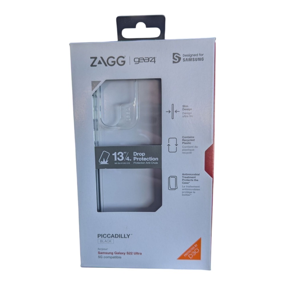 M9. ZAGG Gear4 Piccadilly Black Case for Samsung Galaxy S22 Ultra - Clear